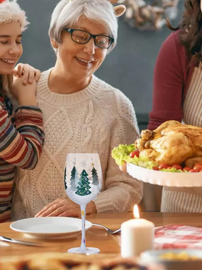 Taças de Vinho de Natal 450ml Papai Noel Árvore de Natal Pinhas Vinho Tinto Taças de Natal para Vinho Champanhe Suco