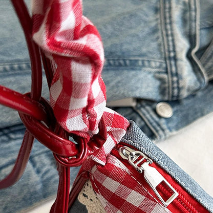 New Cute Checkered Handbags Sweet Lace Underarm Bag Bowknot Armpit Shoulder Crossbody Bag Y2k Fashion Casual Shoulder Bag