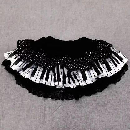 Y2k Gothic Punk Black White Short Skirt Women Hot Chick Darkly Polka Dot Ruffle Cake Skirt Female Sweet Chic Lolita Lace Skirts