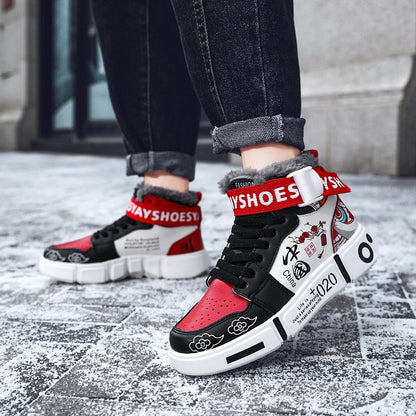 Mens Board Shoes 2025 Winter New High Top Winter Warm Casual Sports Shoes Flat Cotton Comfortable Outdoor Walking Shoes for Men