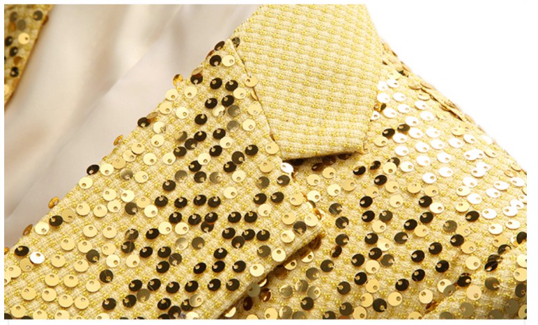 High-quality Sequined Suits Men Clothing Gold / Silver Autumn / Winter New Male Wedding Banquet Party Dress Blazer and Pant