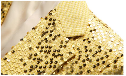 High-quality Sequined Suits Men Clothing Gold / Silver Autumn / Winter New Male Wedding Banquet Party Dress Blazer and Pant