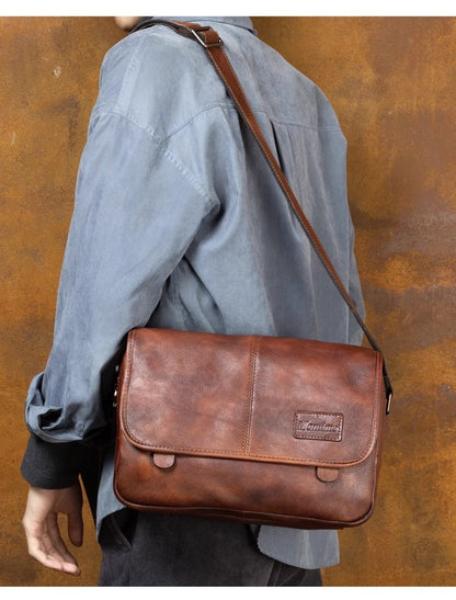 Leather shoulder bag men's messenger bag casual men's bag tide brand high-capacity leather messenger bag tooling backpack.