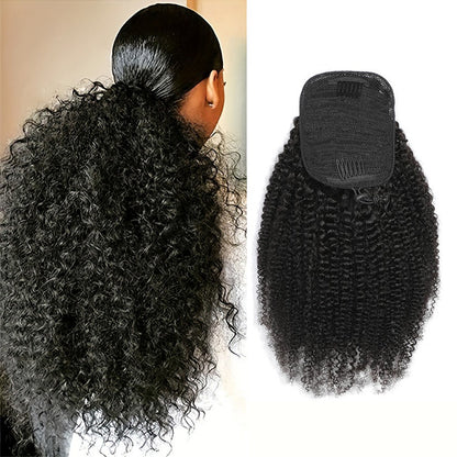 Aplique de Cabelo Humano Rabo de Cavalo Crespo Afro Cacheado com Cordão de 8 a 26 Polegadas 3C 4A Brasileiro Remy 100% Cabelo Humano para Mulheres