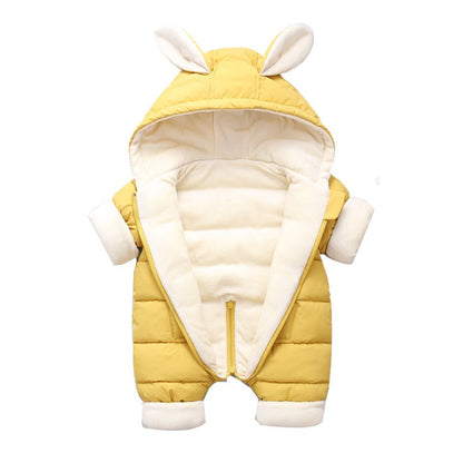 OLEKID 2025 Winter Baby Romper Plus Velvet Warm Baby Girl Snowsuit Cartoon Rabbit Baby Boys Jumpsuit Toddler Girl Overalls