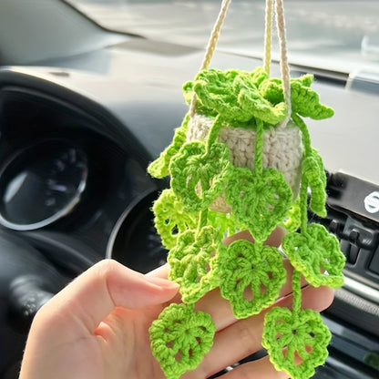 Acessório para Pendurar no Retrovisor do Carro Artesanal de Crochê Plantinha de Vasinho Decoração de Carro Acessórios para Interior de Carro