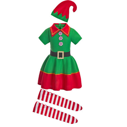 Kids Adult Christmas Clothing Set Kids Tops Pants Hat Belt Children Xmas Clothes Baby Boy Girl Birthday Outfit Elves Costume