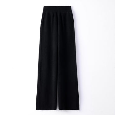 High Waist Wide Leg Woolen Pants Women's Loose Casual Black Long Trousers Autumn Fashion Elegant Commuting Style