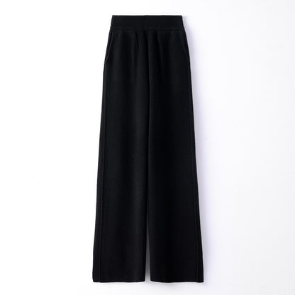 High Waist Wide Leg Woolen Pants Women's Loose Casual Black Long Trousers Autumn Fashion Elegant Commuting Style