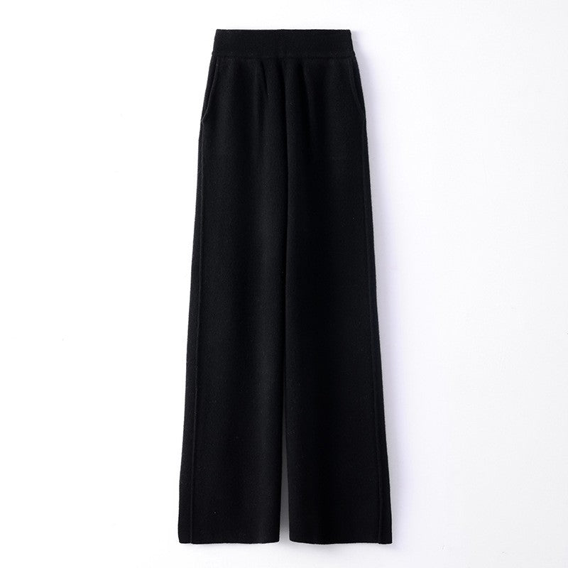 High Waist Wide Leg Woolen Pants Women's Loose Casual Black Long Trousers Autumn Fashion Elegant Commuting Style