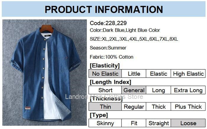 Denim Shirts Men Cotton Short Sleeve Summer Casual Jeans PLus Size 5XL 6XL 7XL Big Thin Boys Loose Blouse 8XL Man Male Camisa