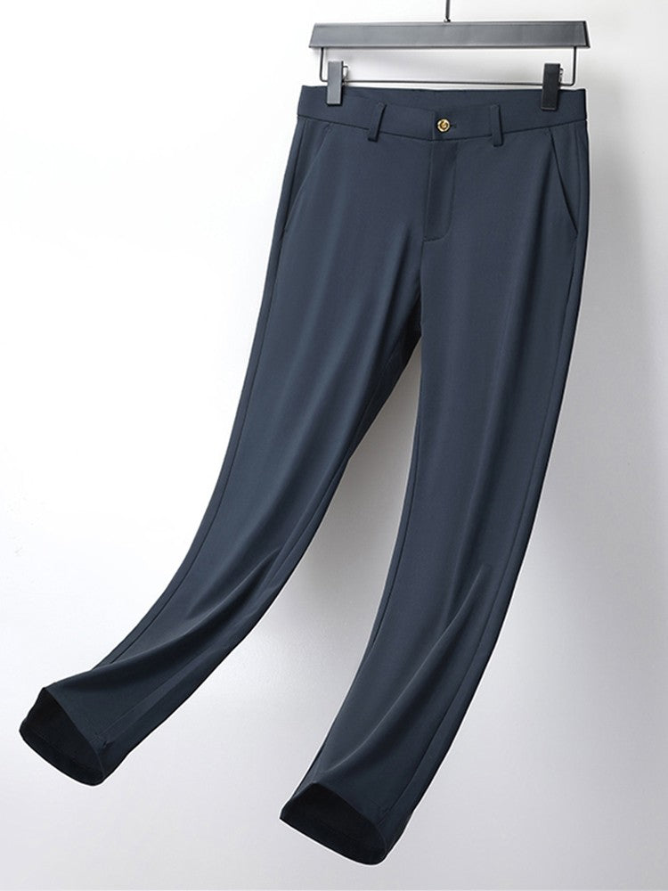 Summer Men's Casual Pants Korean Fashion Light Cool Ice Silk Stretch Golf Pants Slim Fit Suit Pants Male Office Formal Trousers