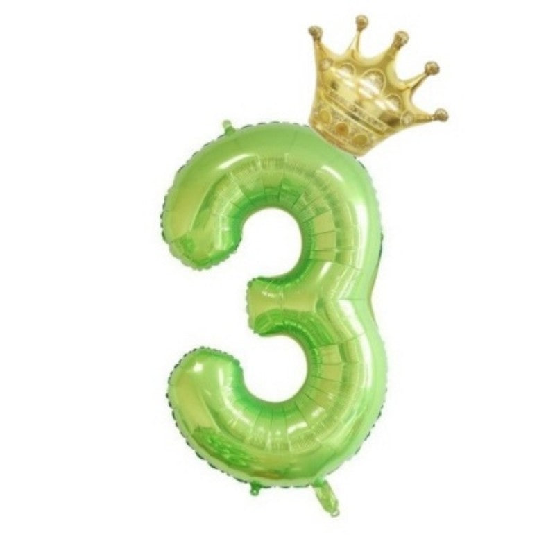 2Pcs 40Inch Fruit Green 0-10 Number Foil Balloon with Mini Gold Crown for Birthday Christmas Valentine Party Decor