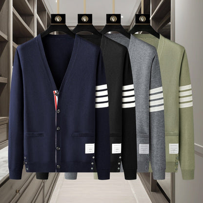 Luxury brand men's knitted sweater for autumn and winter high-end striped design Korean version boutique cardigan casual jacket
