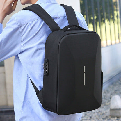 Mochila Masculina Casual Portátil Grande Capacidade com Zíper, Senha Segura, Impermeável, Porta USB para Carregamento e Compartimento para Laptop