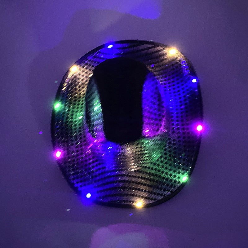 Chapéu de Cowboy LED Sem Fio, Chapéu de Cowboy Luminoso, Chapéu de Cowgirl Rosa para Discoteca, Noivas, Acessórios para Shows, Boates e Festas a Fantasia