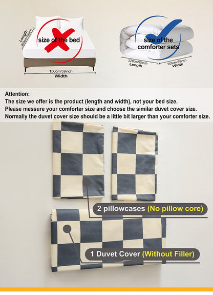 3pcs Checkered Pattern Print Duvet Cover Set, Soft Skin-Friendly Bedding Set Includes 1 Duvet Cover And 2 Pillowcases