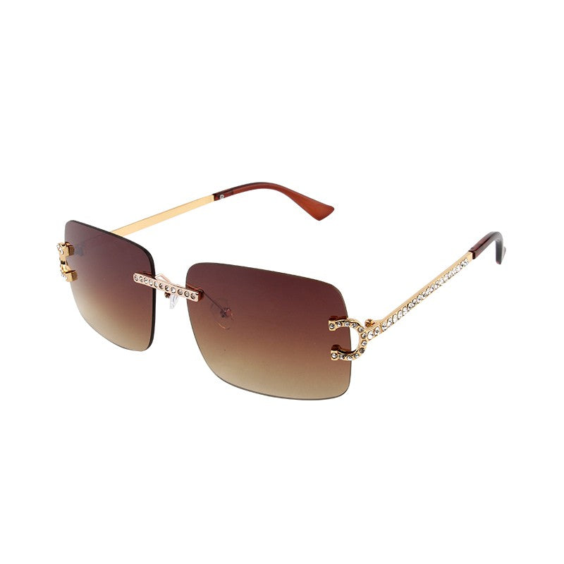 Fashion Rimless Square Sunglasses Vintage Diamond Brand Design Cut Lens Sun Glasses Men Women Metal Frame Luxury UV400 Eyewear