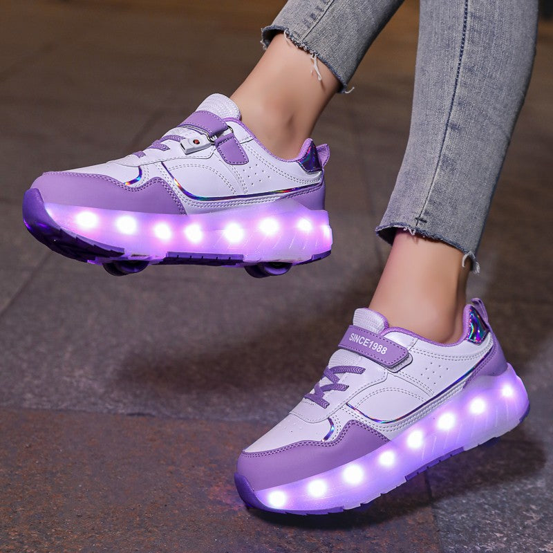 Luminous Roller Skate Shoes Wheels Removeable Sneakers Kids Roller Shoes USB Charge Light Up Sport Skate Board Shoes Boys Girls