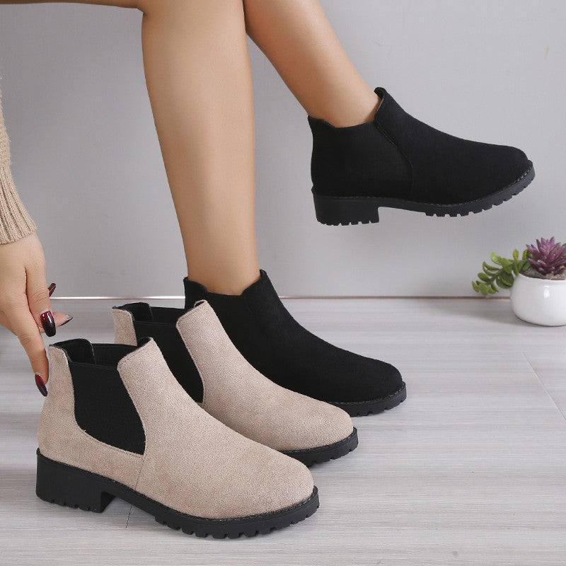 Women Boots Chunky Heel Platform British Style Thick Sole Increase Height Casual Chelsea Boots For Autumn And Winter Casual Wear