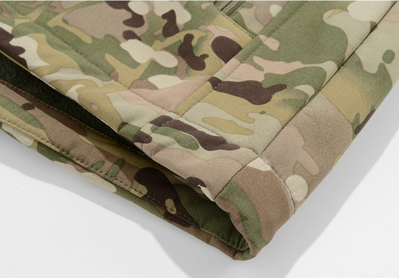 Men's Silent Soft Shell Camouflage Tactical Jacket Waterproof Warm Fleece Hunting Jackets Outdoor Hiking Fishing Hooded Coat