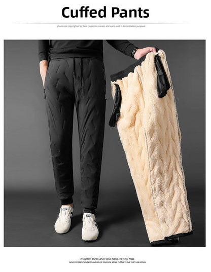 Men's Winter Thiened Fce Lined down Cotton Pants Casual Spor Long Trousers Loose Fit Warm Outerwear for Autumn And Winter