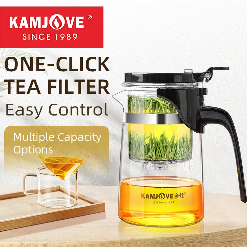 Bule de Chá de Vidro Resistente ao Calor KAMJOVE 400-900ML com Filtro de Um Toque para infusões Chaleira, Bule de Chá de Vidro com Separação