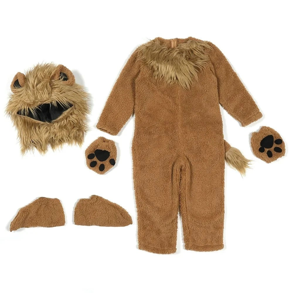 Boys Girls Lion King Cosplay Costume Baby Kids Furry Plush Furry Animal Outfits Jumpsuit Child Birthday Halloween Party Costume