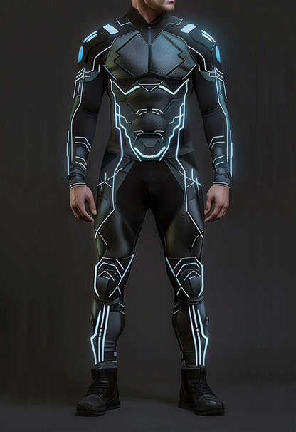 CyberPunk Men Women Mechanical Armor Jumpsuit Halloween Party Cosplay Steampunk Costume Party Fighter Elastic Bodysuits Rompers