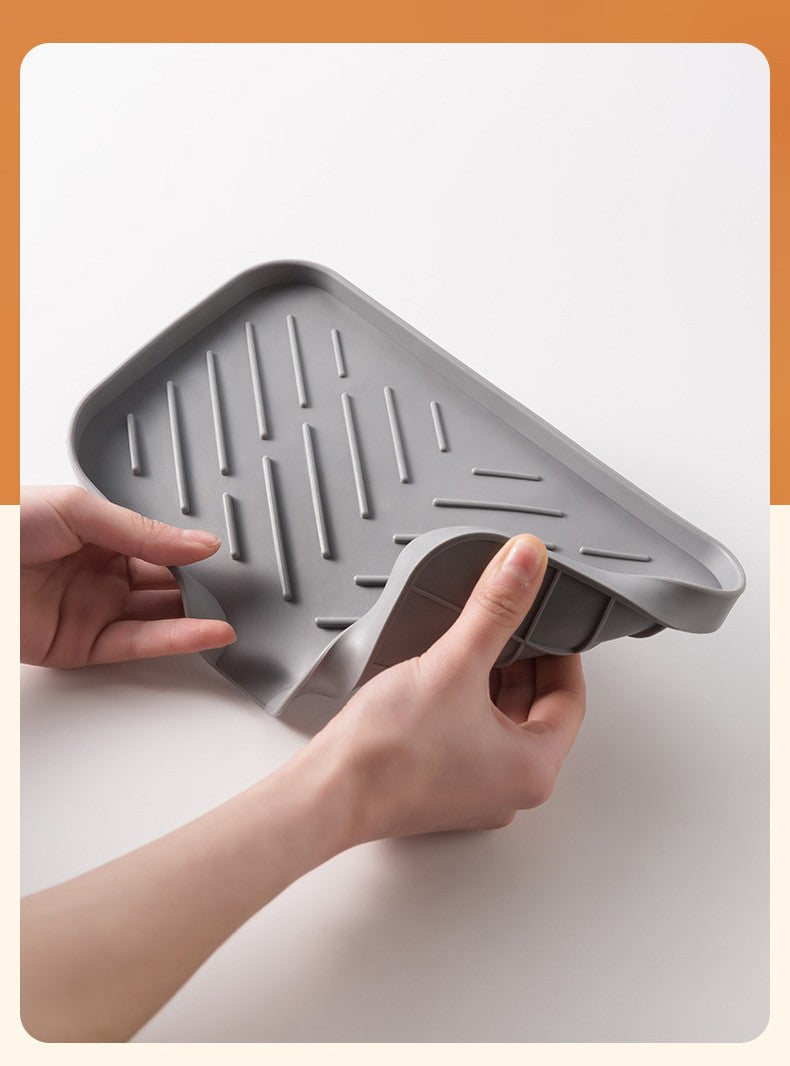 1/2pcs Kitchen Sink Silicone Tray With Drain Soap Sponge Storage Holder Countertop Sink Scrubber Brush Soap Storage Rack
