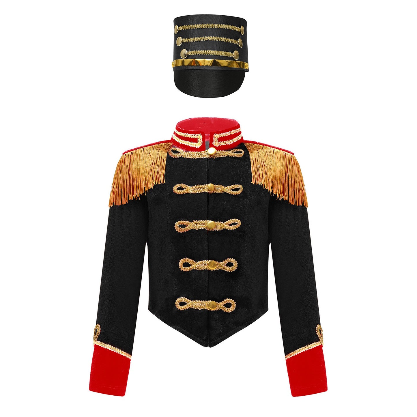 Girls Boys Marching Band Costume Outfits Circus Ringmaster Jacket Coat Team Performance Drummer Drum Major Uniform with Hat Sets