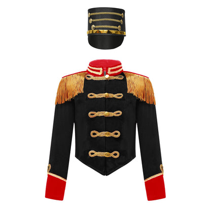Girls Boys Marching Band Costume Outfits Circus Ringmaster Jacket Coat Team Performance Drummer Drum Major Uniform with Hat Sets
