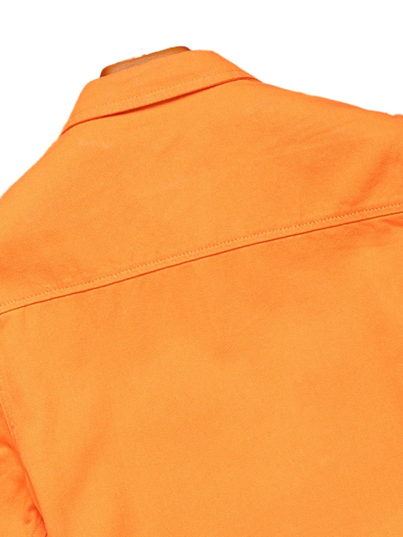 Men's summer orange short - sleeved denim shirt with holes. In a stylish and casual style.