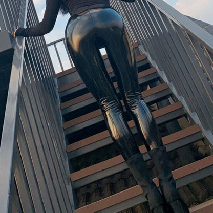 Womens Fashion Patent Leather Latex Pants Wet Look High Waist Stretchy Leggings Skinny Trousers Party Clubwear for Pole Dancing