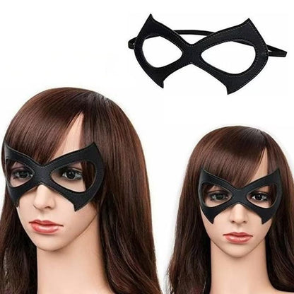 Adjustable Leather Cat Mask for Cosplay Mardi Gras Ball Halloween Costume Adult Size with Eye Holes