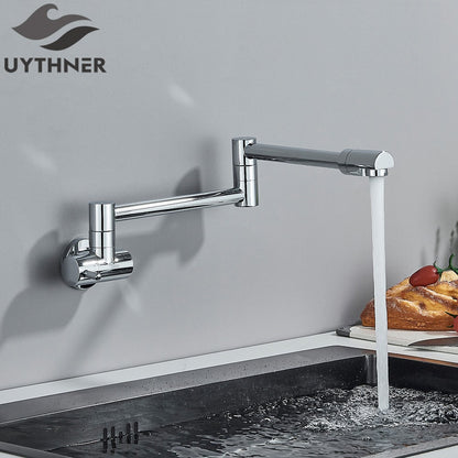 Brushed Gold Rotated Kitchen Sink Faucet Cold Water Tap Brass Basin Sink Swivel Faucets Wall Mounted Faucet