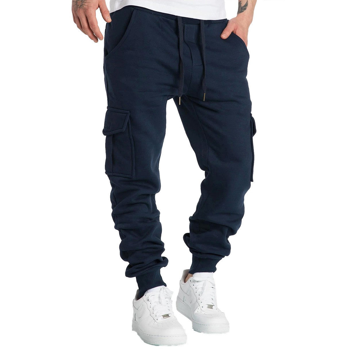 Mens Sweatpants Straight Fit Joggers for Sports and Streetwear Loose Oversized Drawstring Long Pants Men Multi-pocket Pants