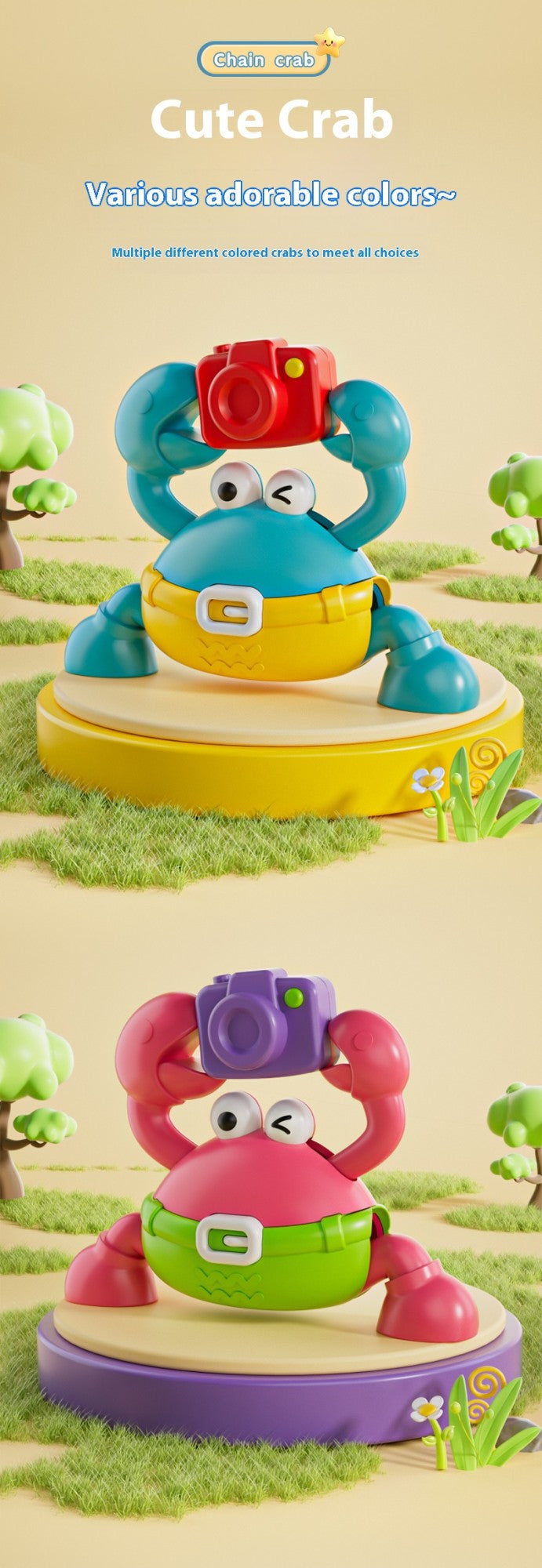 Children's Fun Crab Toys with Camera Toys Simulation Crab Crawling Baby Crawling Chain Toys Toddler Interactive Montessori Toys