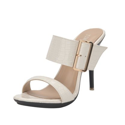 New Summer Buckle Strap Outside Women Slipper  Open Toe High Heeled 10CM Women's Sandals Thin Heels Neutral Slippers Party Pumps