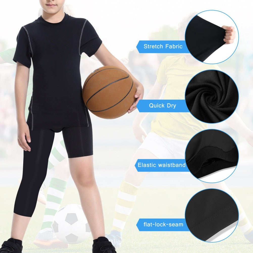 Single Leg Basketball Leggings Quick Drying 6-14 Years Teen Boys Running Football Yoga Fitness Compression Pants Sports