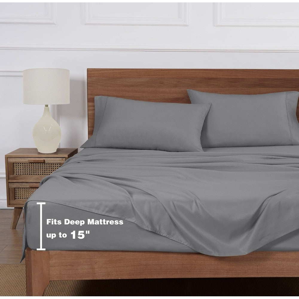 Super Soft Microfiber King Bed Sheet Set 4 Piece Wrinkle Resistant Lightweight Breathable Fitted Flat Pillowcases Elegant Design