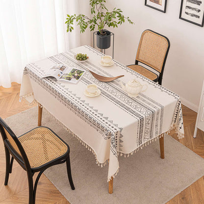 Vintage Boho Tassel Table Cloth Waterproof Cotton Linen Bohemian Tablecloth Patio Outdoor Wrinkle Free Table Protector Covers