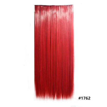 Extensões de cabelo sintéticas com clipe, longas e lisas, com 5 clipes em uma única peça, extensões de cabelo multicoloridas LIHUI