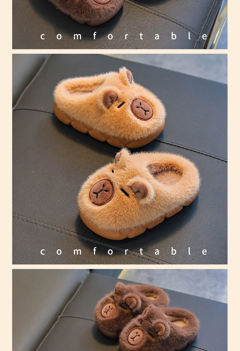 Kids Winter Warm Cotton Slippers Cute Capybara Slip-On Shoes for Boys & Girls Soft Non-Slip Soles Lightweight Easy Wear Closure
