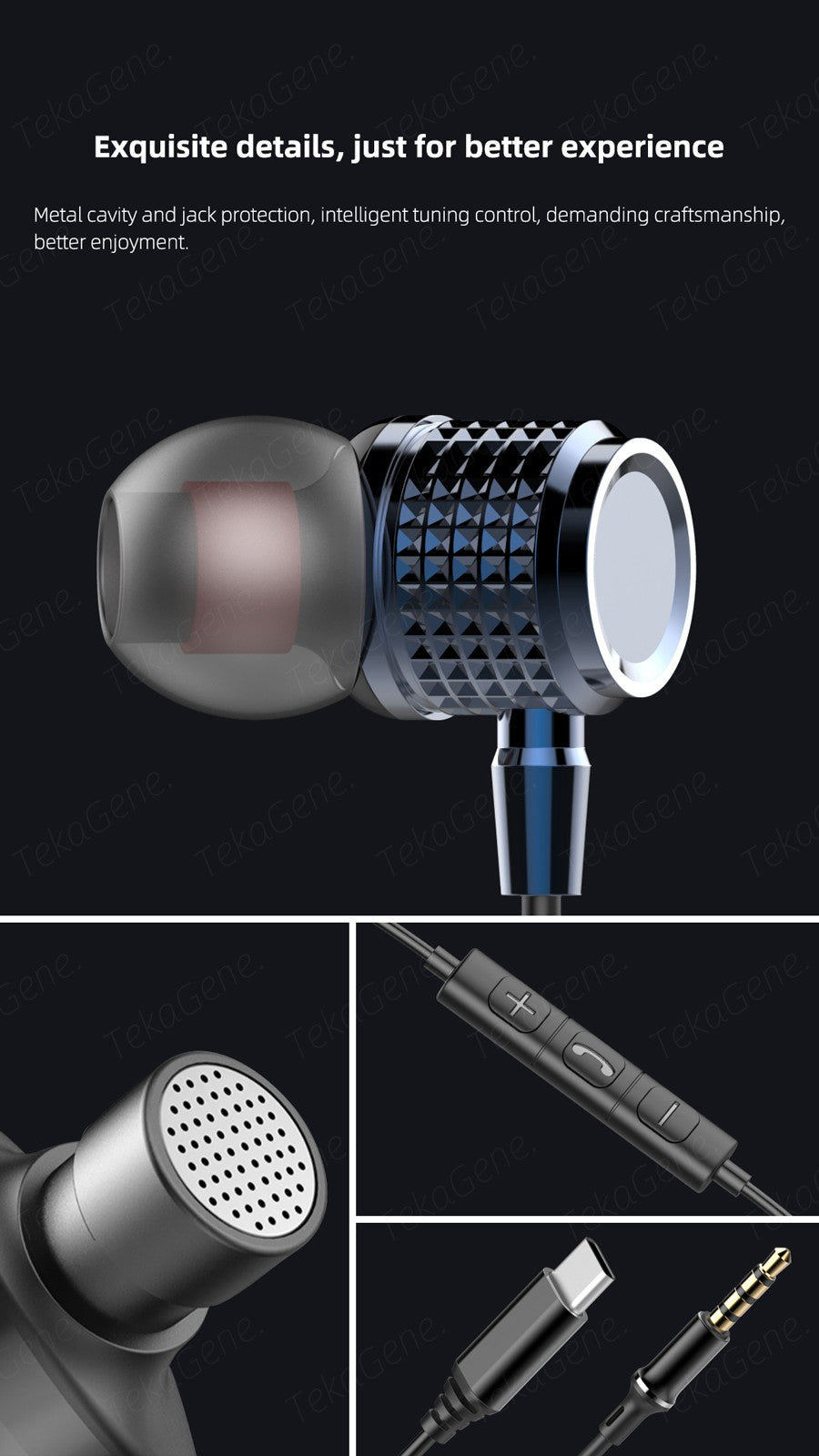USB Type C Earbuds Metal Heavy Bass Earphones In Ear Noise Reduction 3.5mm Wired Headphones with Mic for Samsung Galaxy iPhone