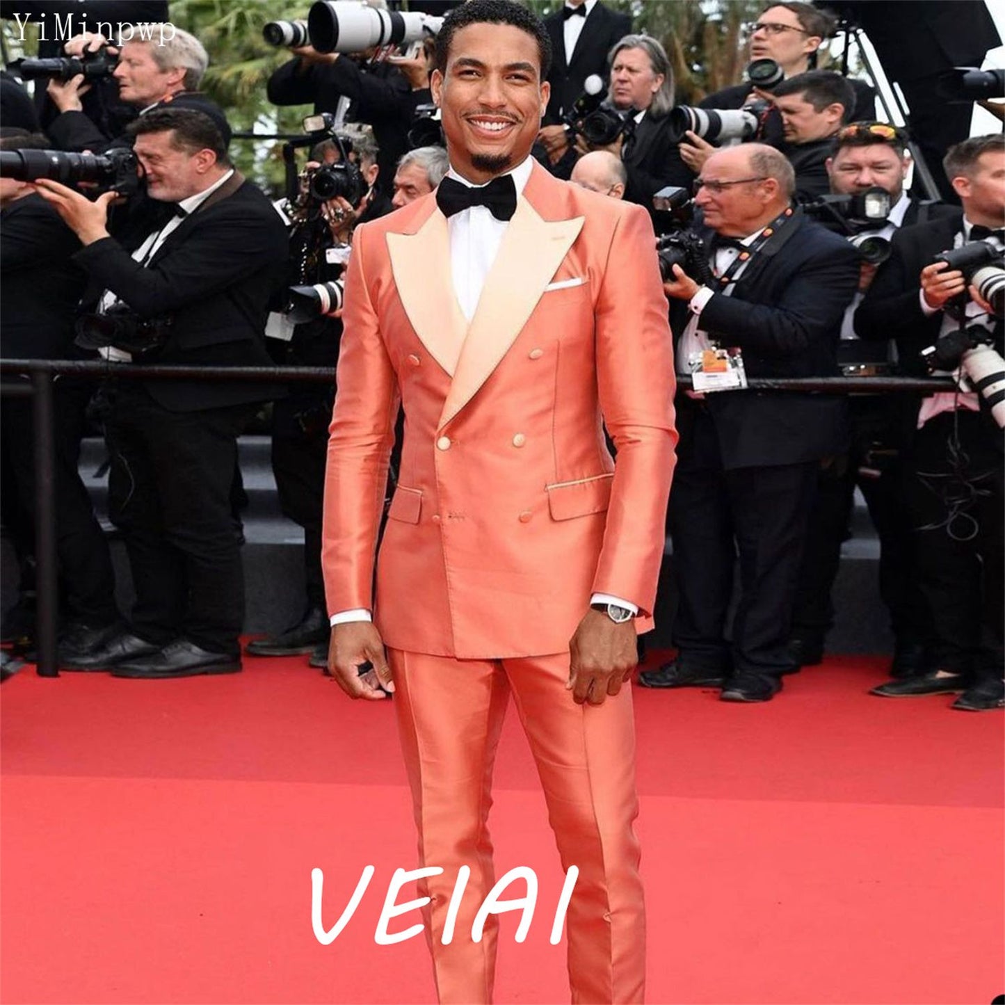 CustomizedCoral Men Suits 2 Pieces Double Breasted Peake Lapel Prom Party Celelbrity Suit costume homme slim fit Jacket+Pant