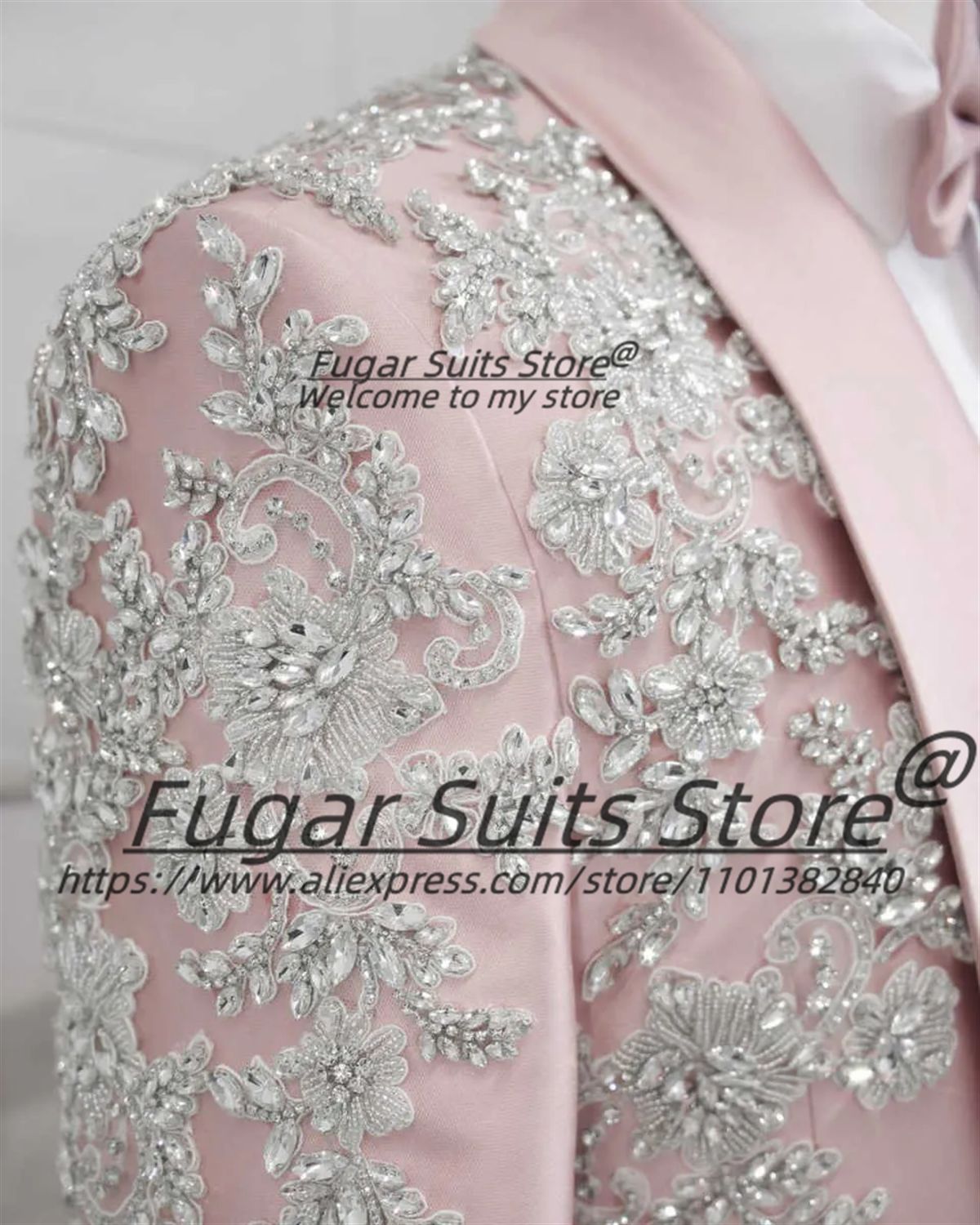 Fashion Pink Party Men Suits Customized  Gorgeous Shiny Rhinestone Groom Wedding Tuxedos 2Pcs Sets Male Prom Blazers Ropa Hombre