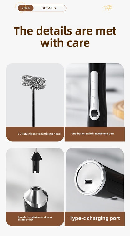Máquina de café elétrica, batedor de ovos, espumador de bebidas portátil recarregável, batedor de geleia e creme portátil de 3 velocidades, liquidificador de cozinha