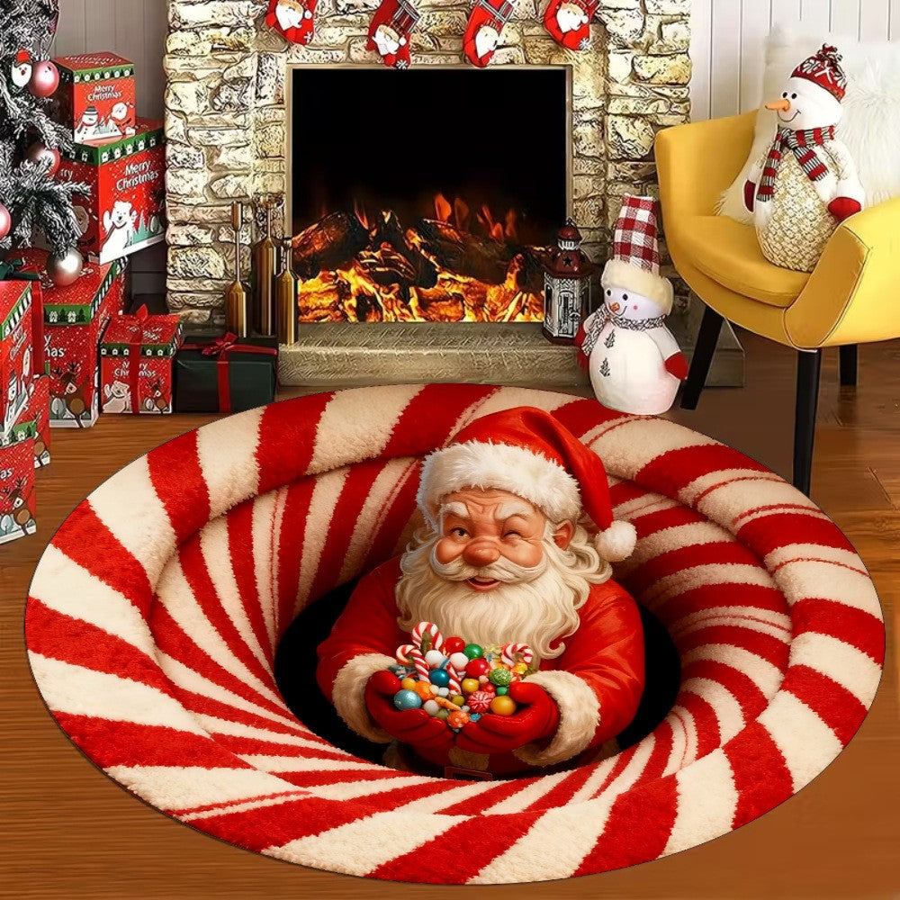 VIKAMA Christmas-themed Round Rug Stain-resistant and Durable Bedside Mat for Bedroom Living Room Sofa Rug Home Decor