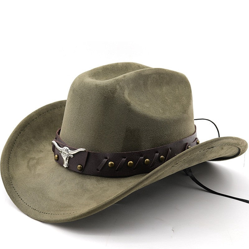 Ox Head Suede Western Cowboy Hats  Man Cowgirl Top Hats for Party Vintage Garden Hat  Cowboy Accessories Woman  Cosplay Hat